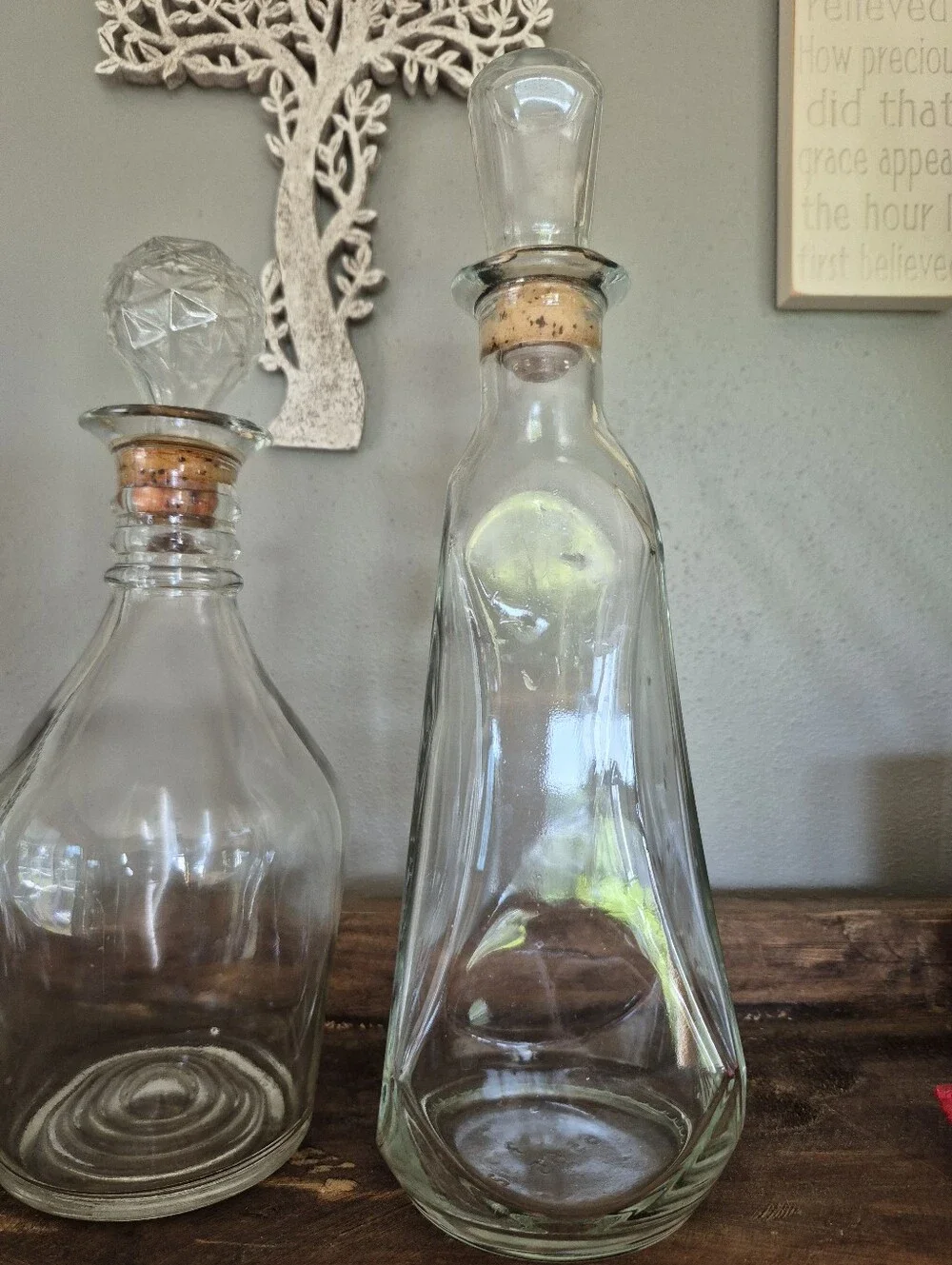 3 Vintage Clear Glass Decorative Decanter with Stopper - Clear